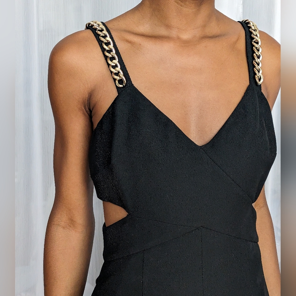 NWT Rachel Zoe Black Jumpsuit with Gold Chain Details | Size 0 X-Small - Picture 8 of 12